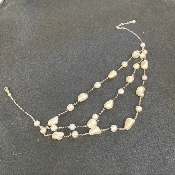 Natural Freshwater Pearl Necklace, Pearl three Strand Necklace - Picture 7 of 9